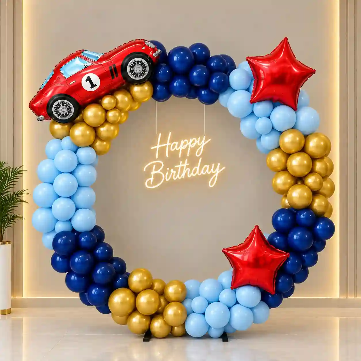 Royal Blue & Chrome Car Birthday Setup